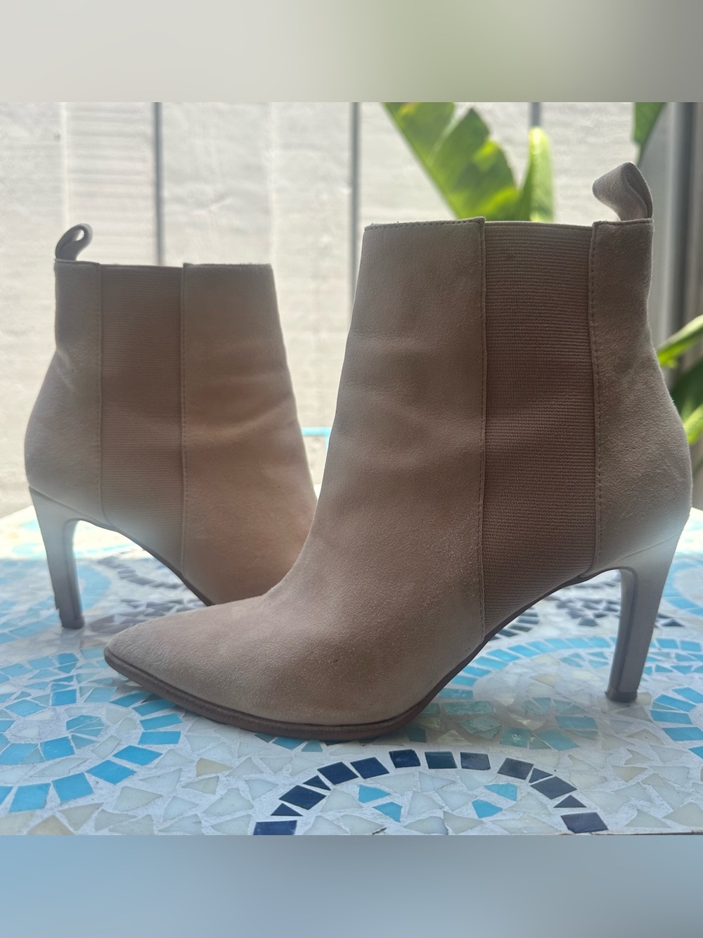 Chinese Laundry Taupe Suede Pointed-Toe Ankle Booties